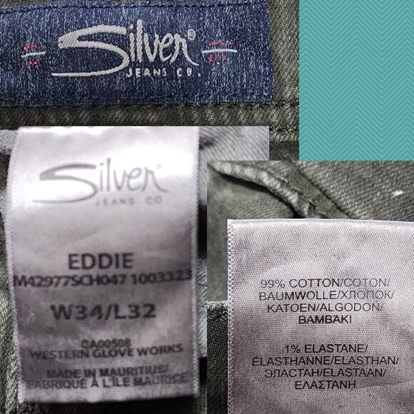 Silver Eddie Dark Green Mid Rise Relaxed Fit Straight Leg Jeans - Picture 6 of 6